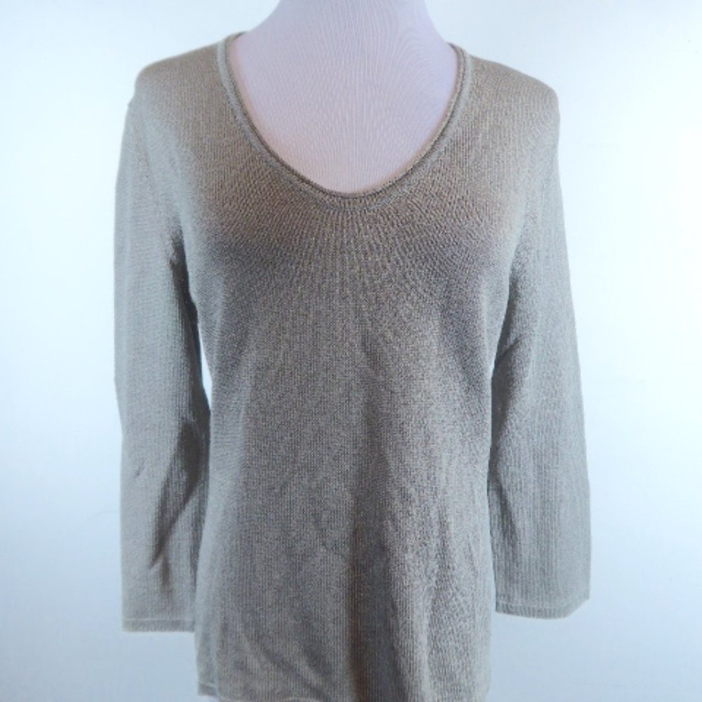 EILEEN FISHER scoop neck gray cotton knit SWEATER TOP M - Picture 2 of 4
